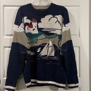Vintage Gant Nautical Sailboat Crewneck Sweater Size Medium
